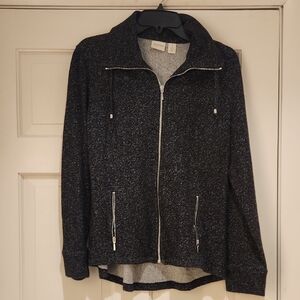 Zenergy By Chico's Women’s Black Heather Zip-Front Jacket With Silver Details